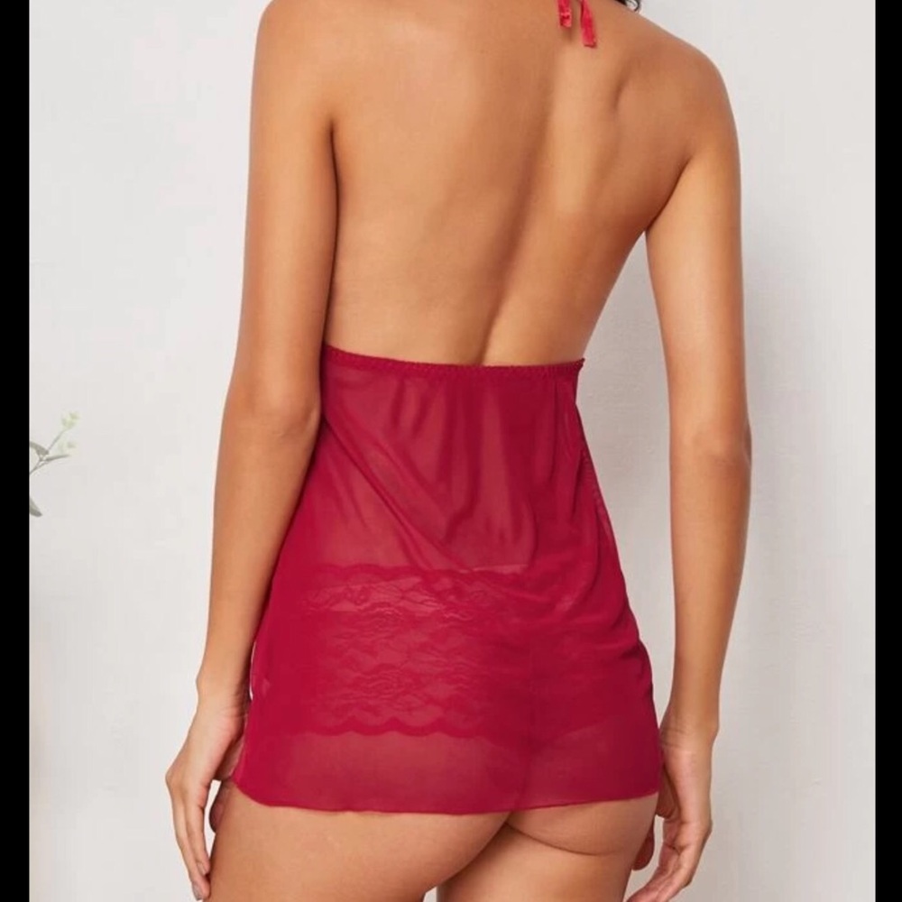 Red, Contrast Lace, Lingerie Slip - Picture 3 of 6
